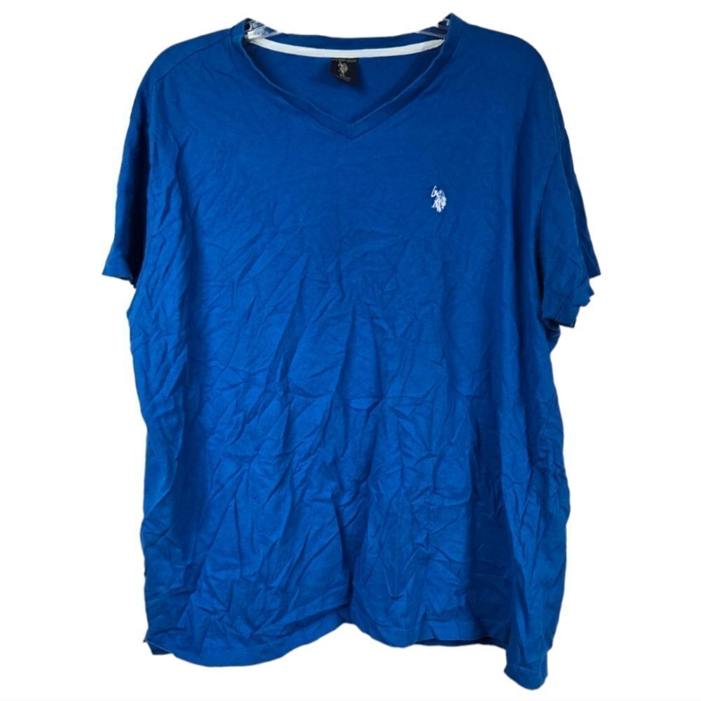 Men's XL Short Sleeve Solid Blue T-Shirt Relaxed Fit Casual Layer Tee V-Neck Top
